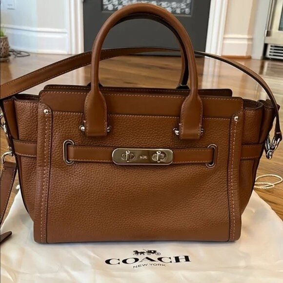 Coach Swagger 27 Pebbled Brown Leather Bag - Picture 1 of 7